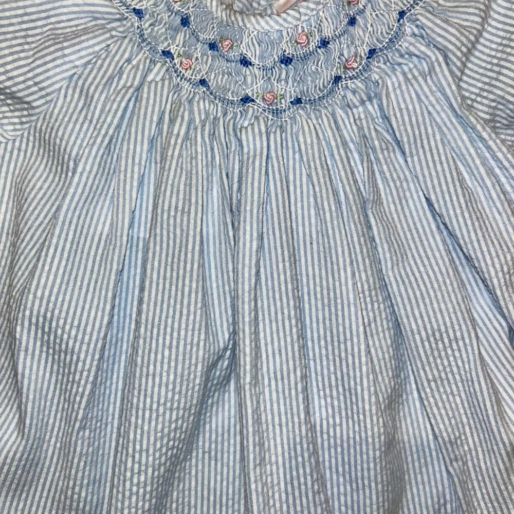 Petit Ami Blue and White Striped, Hand-knotted Baby Dress - Picture 3 of 9